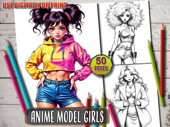 Download Anime Model Girls Fashion Coloring Book - Premium Bundle